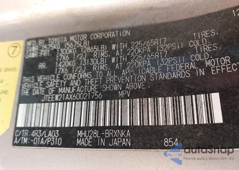 2006 Toyota Highlander Hybrid Limited V6 z USA, uszkodzony, nr VIN JTEEW21AX60021756